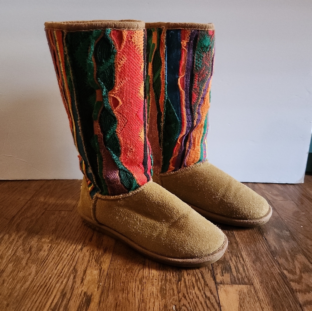 RARE Vintage COOGI 3D Rainbow Colorful Knit Sweater Ugg Style Winter Boots - Picture 2 of 14